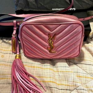 Saint Laurent Metallic Monogram Lou Belt Bag Vegas Pink + Free Card Holder